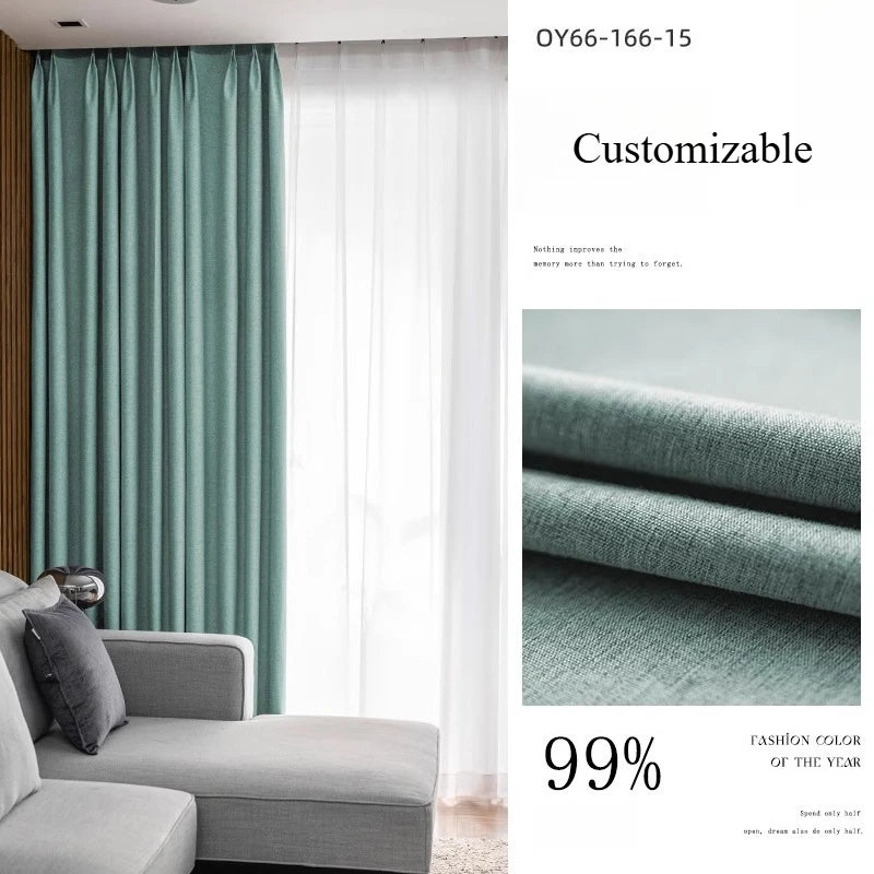 Custom Size Cotton Linen Look Thermal Insulated  Blackout Curtains for Living Room Bedroom Fabric Window Home Decor White Tulle