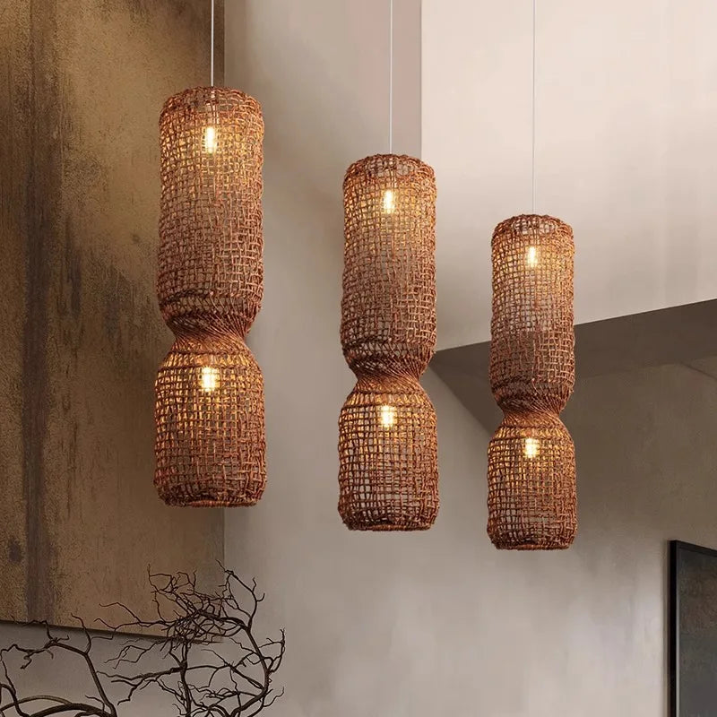Japanese Wabi Sabi Retro Rattan Pendant Lamp Zen Tea Room Homestay Hotel Restaurant Bar Counter Chandelier Home Decor Lighting