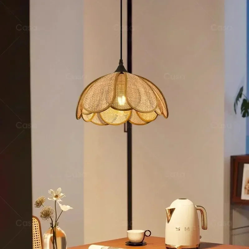 2025 Wabi Sabi Pendant Light Rattan Petal Woven Ceiling Chandelier Home Decor For Bedroom Living Room Dining Table Led Hanging L