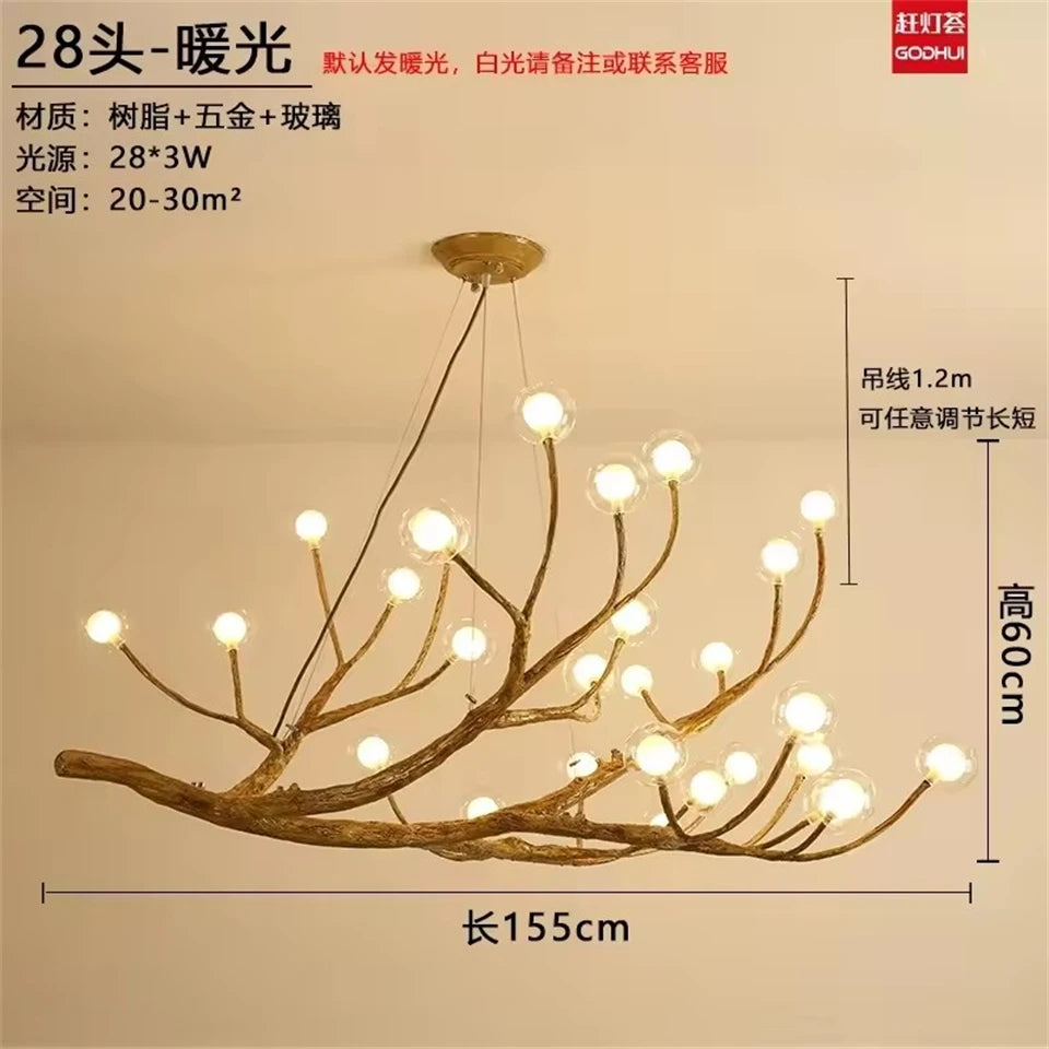 Nordic Glass Bubble LED Ceiling Chandeliers Retro Resin Tree Branch Chandelier Living Dining Room Home Decor Lighting Fixtures