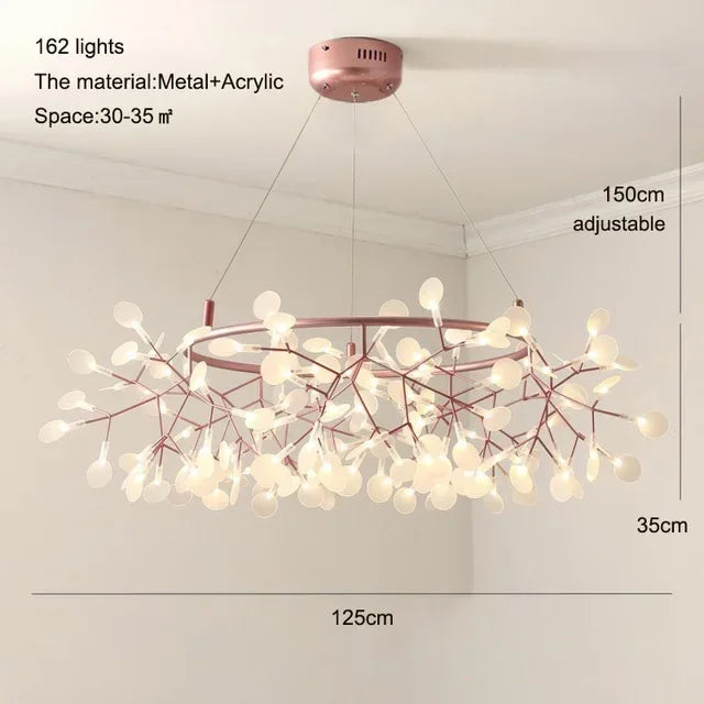 Nordic Rose Gold Black Branch Firefly Indoor Chandelier,Hanging Living Dining Room Restaurant Kitchen Pendant Lamp Home Decor
