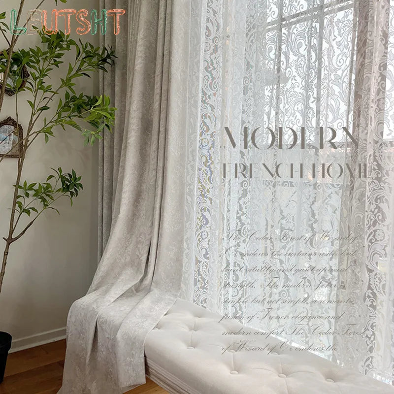 French Retro Style High-end Luxury Romantic Jacquard Chenille Lace Blackout Curtain Bedroom Door Screen Shutter Home Decor