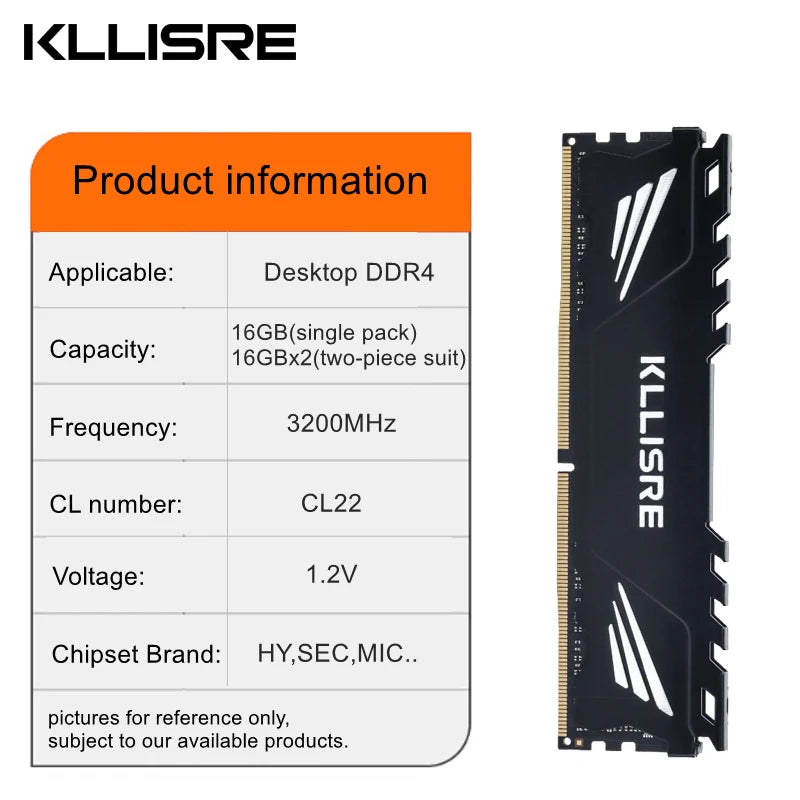 Kllisre DDR4 16GB 2666MHz 16G 3200MHz Memory Desktop RAM Dimm High Compatible Memória