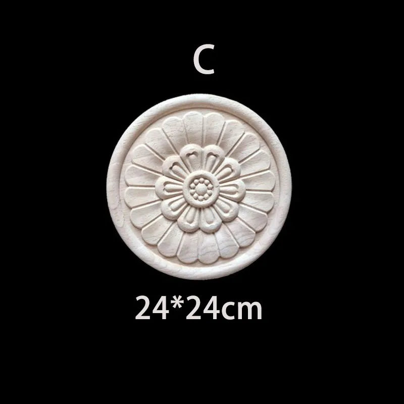 Wood Carving Onlay Applique Figurines Decor Living Room Furniture Decoration Unique Natural Floral Wood Carved Decal Home Decor