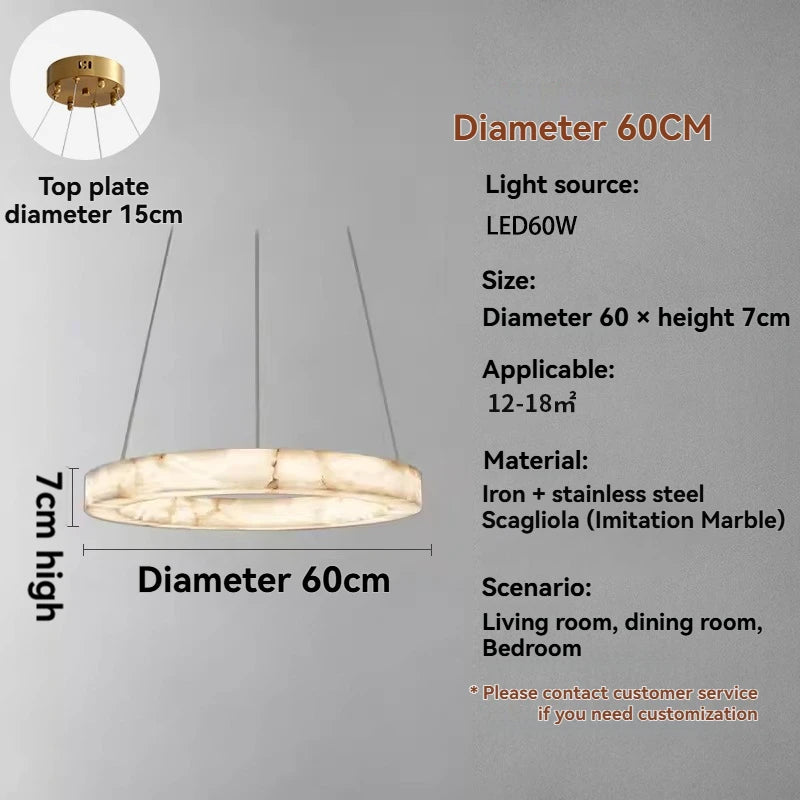 Imitation Marble Pendant Light Circular Resin Pendant Lamp for Living Room Bedroom Hanging Indoor Lighting Fixture Home Decor