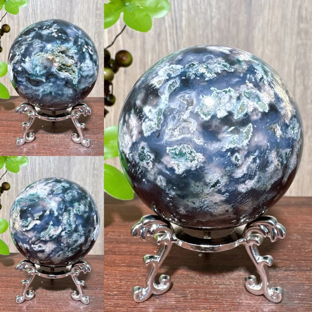 1PCS Natural Colourful Ocean Jasper Sphere WIth Druzy And Crack Raw Geode Healing Crystals Reiki Energy Home Decor +Stand