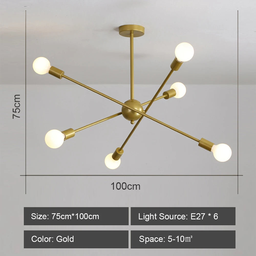 Modern Sputnik Chandelier Nordic Ceiling Light Semi Flush Mount Ceiling Lamp Bedroom Living Room Home Decor Lighting Fixture LED
