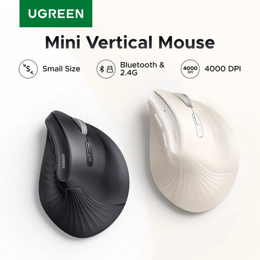 UGREEN Mini Vertical Mouse Wireless Bluetooth5.0 2.4G Ergonomic 4000DPI 6 Mute Buttons for MacBook Tablet Laptops Computer Mice