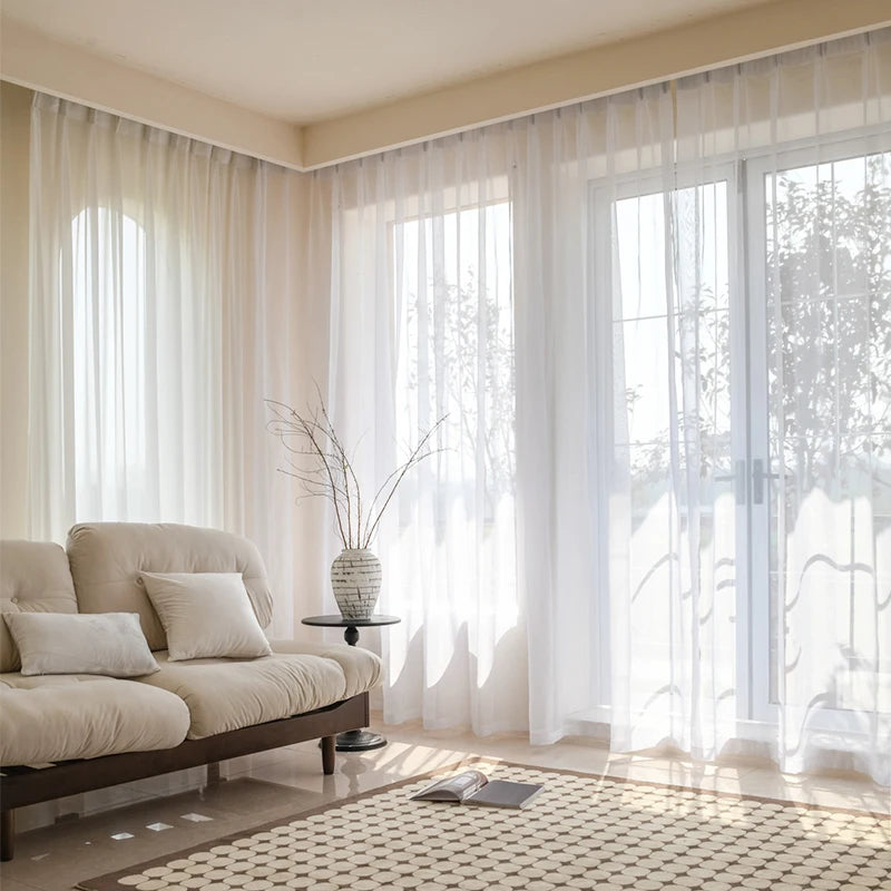 Solid White Sheer Curtains for Living Room Windows Transparent Tulle Curtain for Door Gauze Treatment Cortina Wedding Home Decor