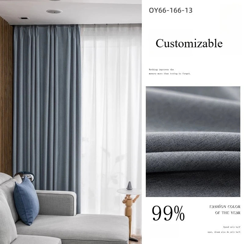 Custom Size Cotton Linen Look Thermal Insulated  Blackout Curtains for Living Room Bedroom Fabric Window Home Decor White Tulle