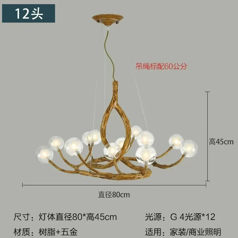 Nordic Glass Bubble LED Ceiling Chandeliers Retro Resin Tree Branch Chandelier Living Dining Room Home Decor Lighting Fixtures