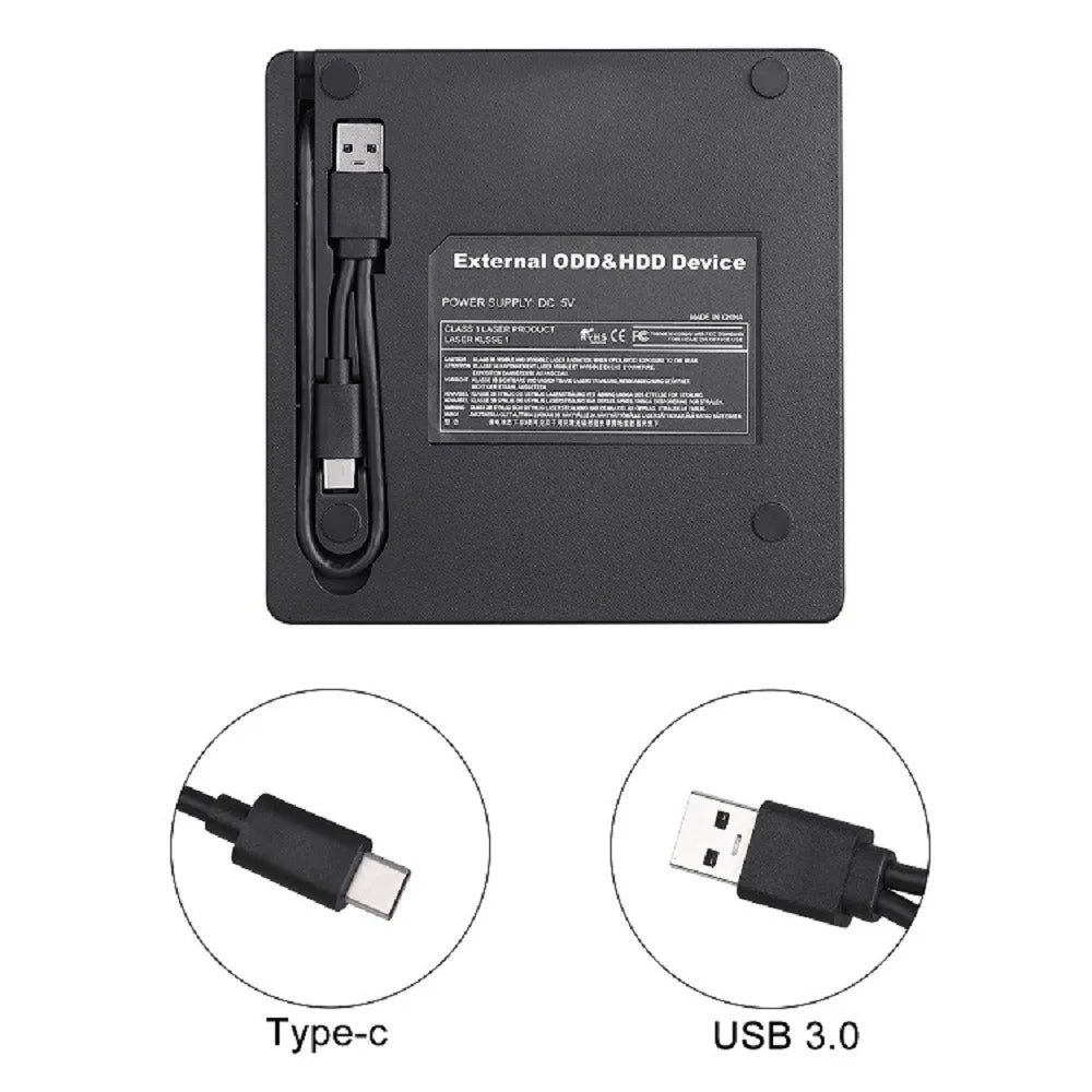USB3.0 Type-C External 2-In-1 DVD Burner RW CD Slim Optical Drives Reader Player Writer Portable CD-ROM DVD-RW for Laptop PC