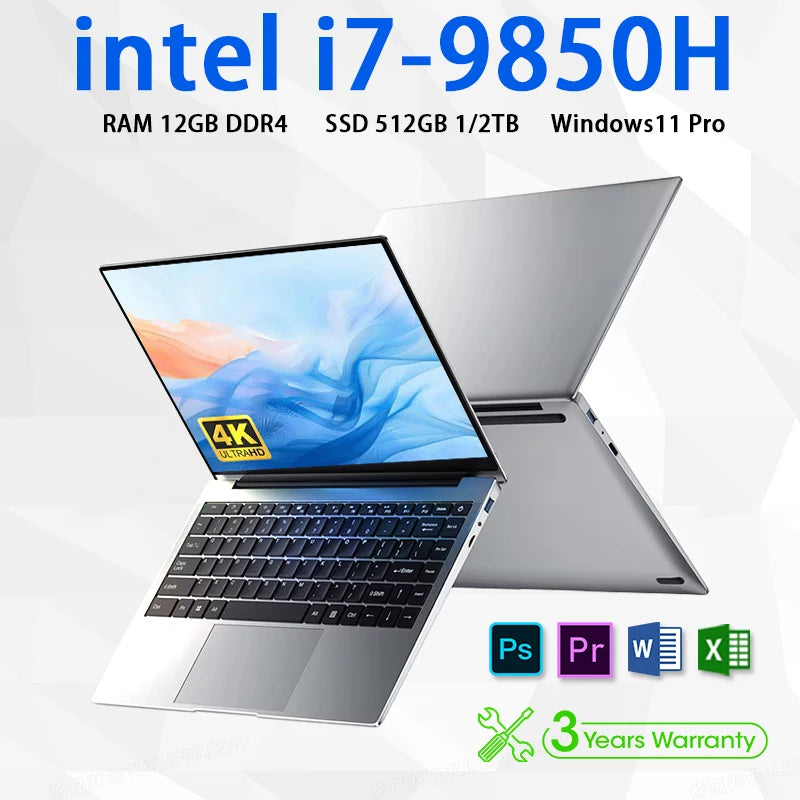 Intel Core i7 9850H Atom A3950 Windows 11 Pro Laptop Gamer SSD 1TB RAM 16GB Portable Laptops Computer Gaming 14.1" Notebook PC