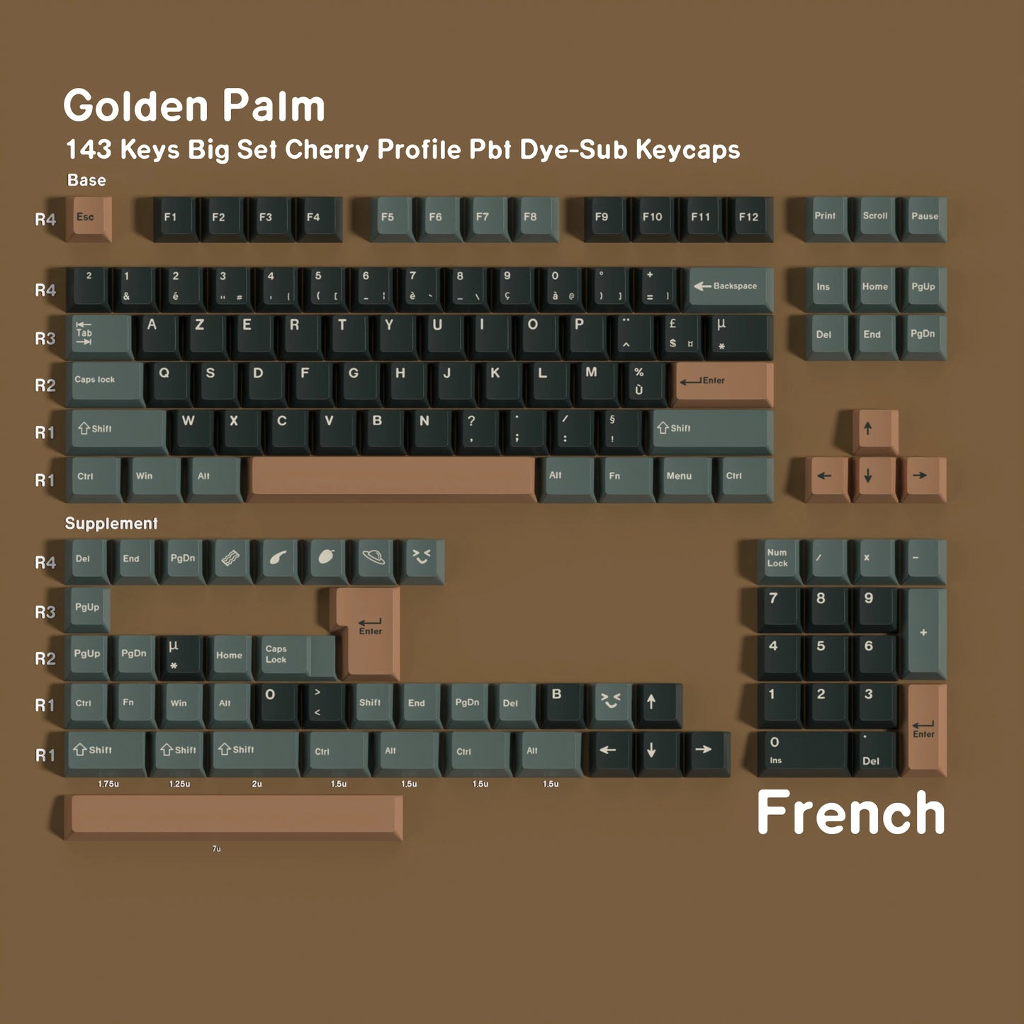 Golden Palm Dye Sub Mechanical Keyboard Keycaps Set 143 Keys German Korean Spanish Arabic French Russian ABNT-2 Big Collection
