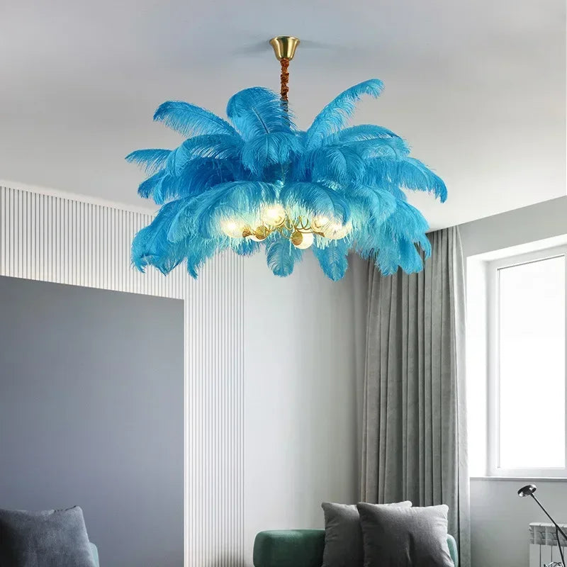 Nordic Creative Feather Chandelier Restaurant Living Room Bedroom Hotel LED Pendant Lamp Romantic Princess Home Decor Lighting