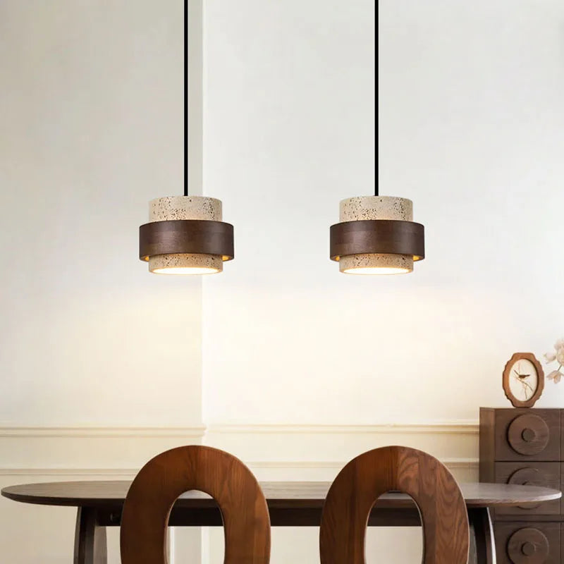 Modern Minimalist Wood LED Pendant Lamp Dining Room Bedroom Chandelier Bedside Natural Stone Indoor Home Decor Hanging Lighting