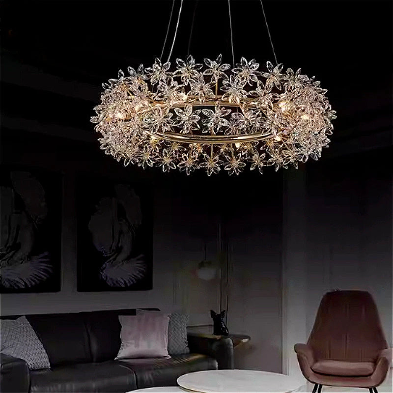 Modern Luxury Art LED Ceiling Chandeliers Lamps Flowers Crystal Pendant Lights Home Decor Bistro Villa Lobby Living Stair Indoor