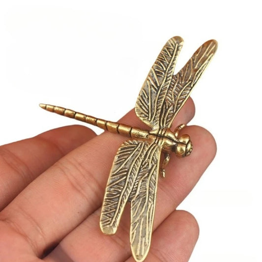 Vintage Brass Dragonfly Figurine Desktop Crafts Collection Tea Ceremony Figurine Miniature Animals Model Office Home Decor