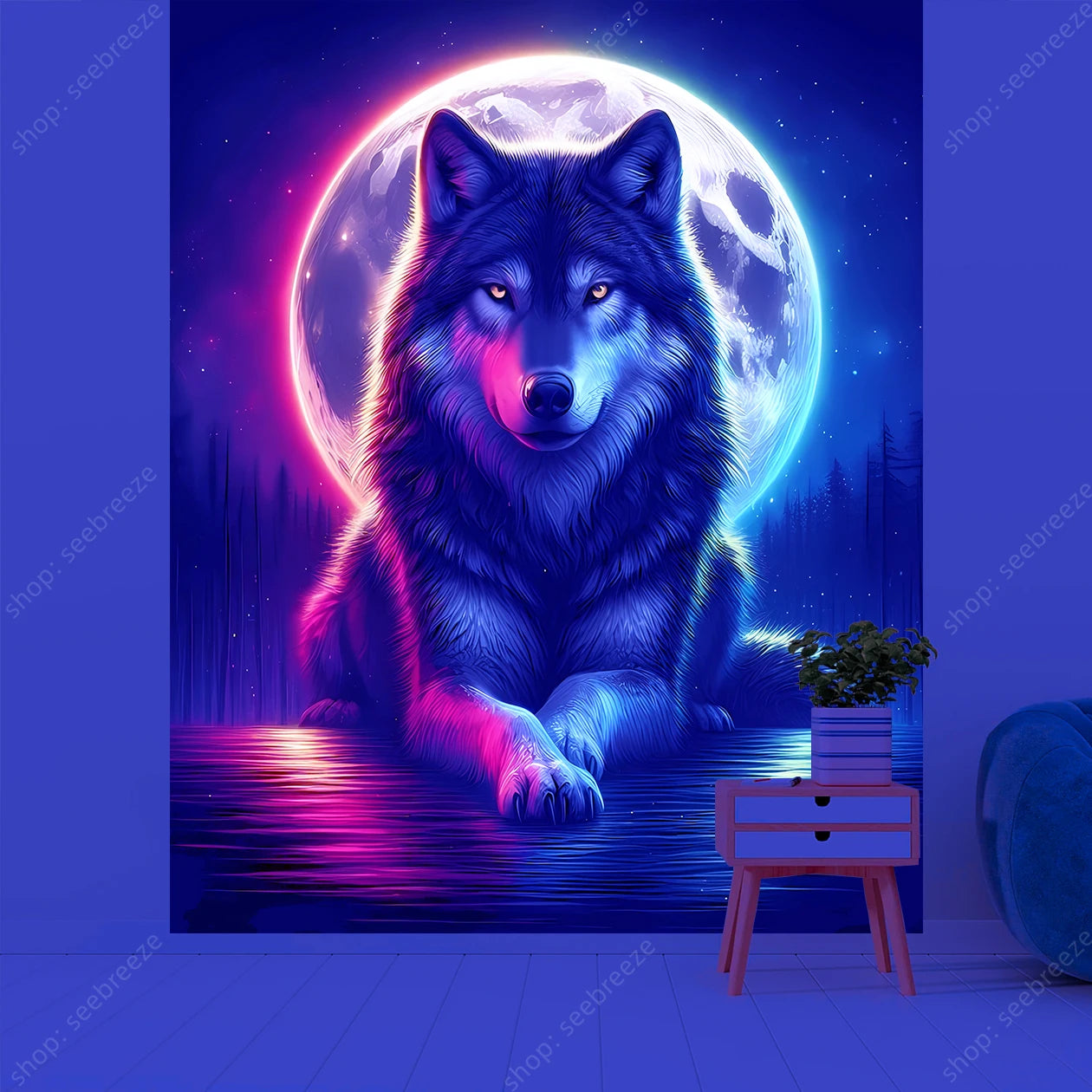Wolf UV Reactive Tapestry Minimalist Abstract Art Hippie Tapitz Witchcraft Mysterious Tapestries Bedroom Living Room Home Decor