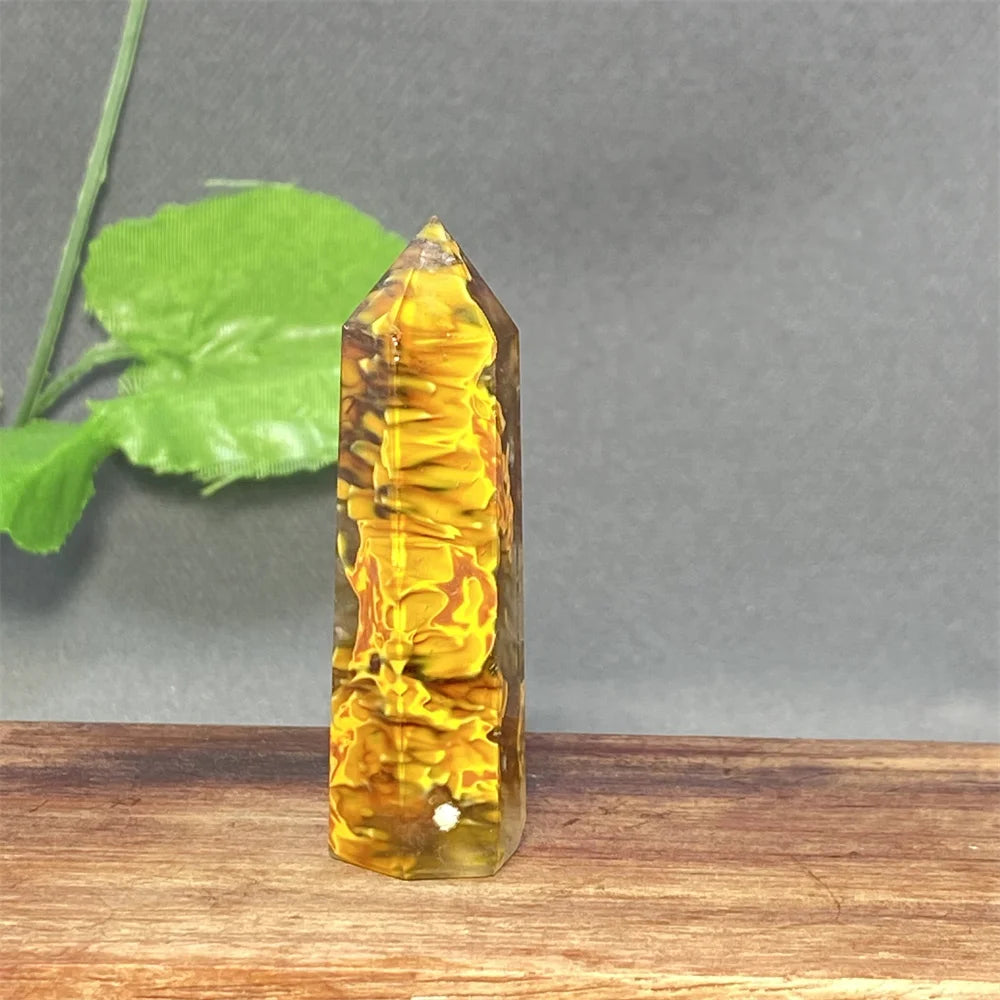 1PC Natural Tiger Skin Smelted Stone Crystal Tower Yellow Stripe Pyramid Obelisk Home Decor Gift