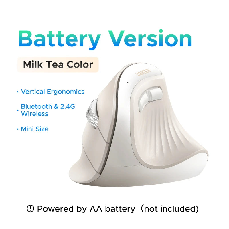 UGREEN Mini Vertical Mouse Wireless Bluetooth5.0 2.4G Ergonomic 4000DPI 6 Mute Buttons for MacBook Tablet Laptops Computer Mice