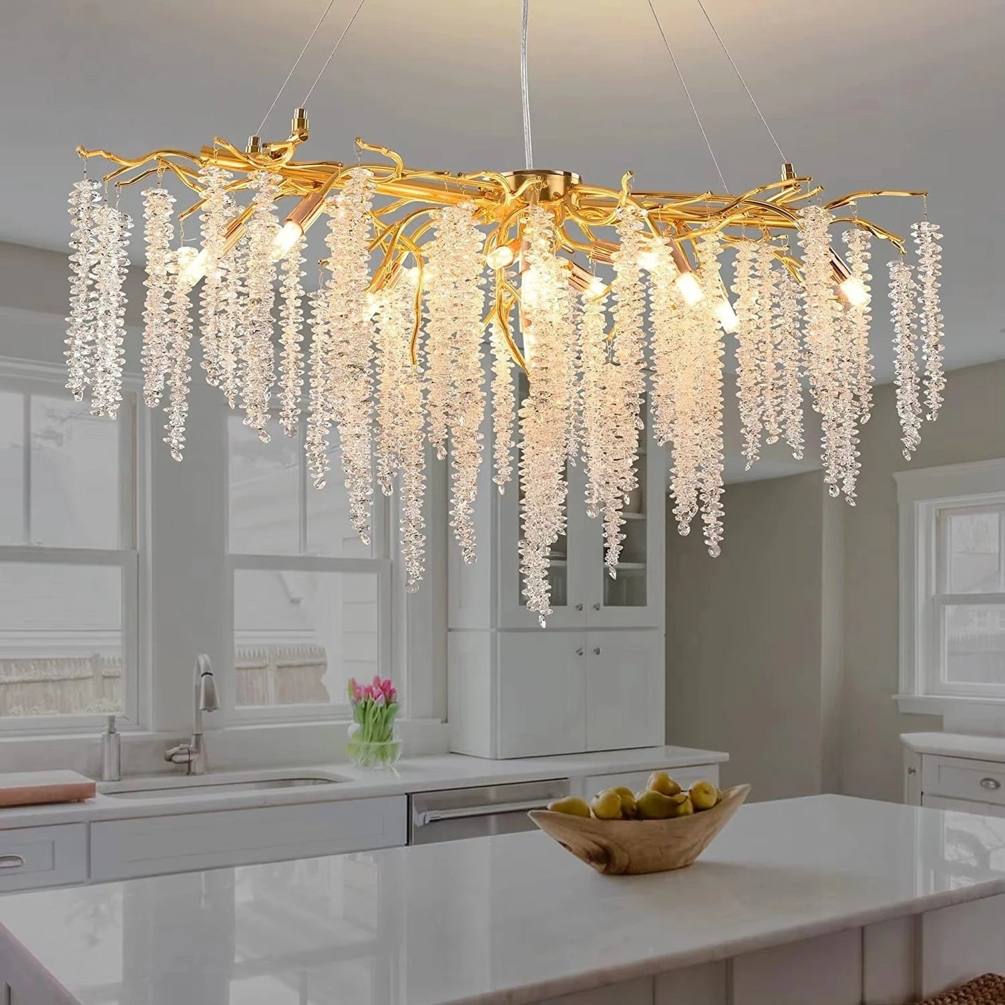 Modern Led Crystal Chandelier Branches For Dining Room Art Pendant Lamp Villa Hall Hanging Home Decor Lighting Fixture