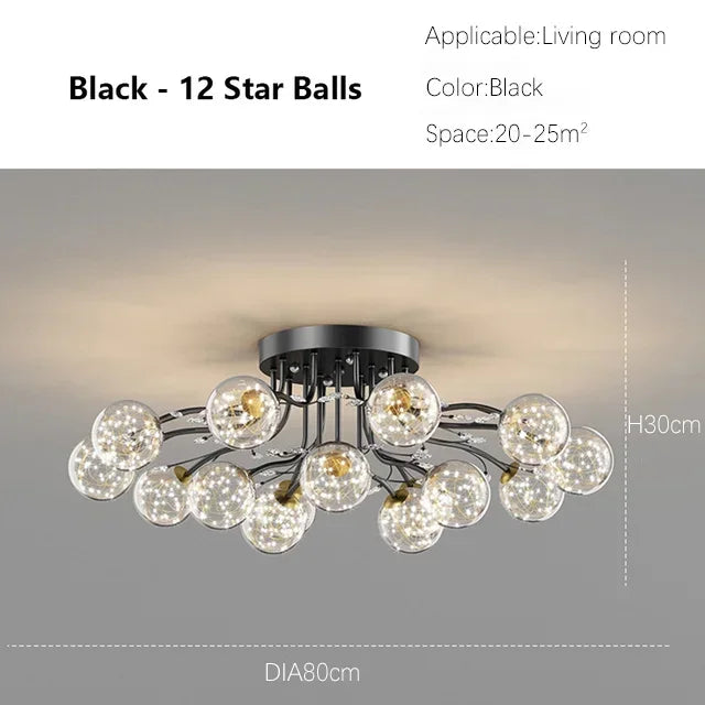 Creative Iron LED Ceiling ChandelierStarry Glass Lamp Living Dining Room bedroom kitchen Loft light Home Decor Stylish Luminaire