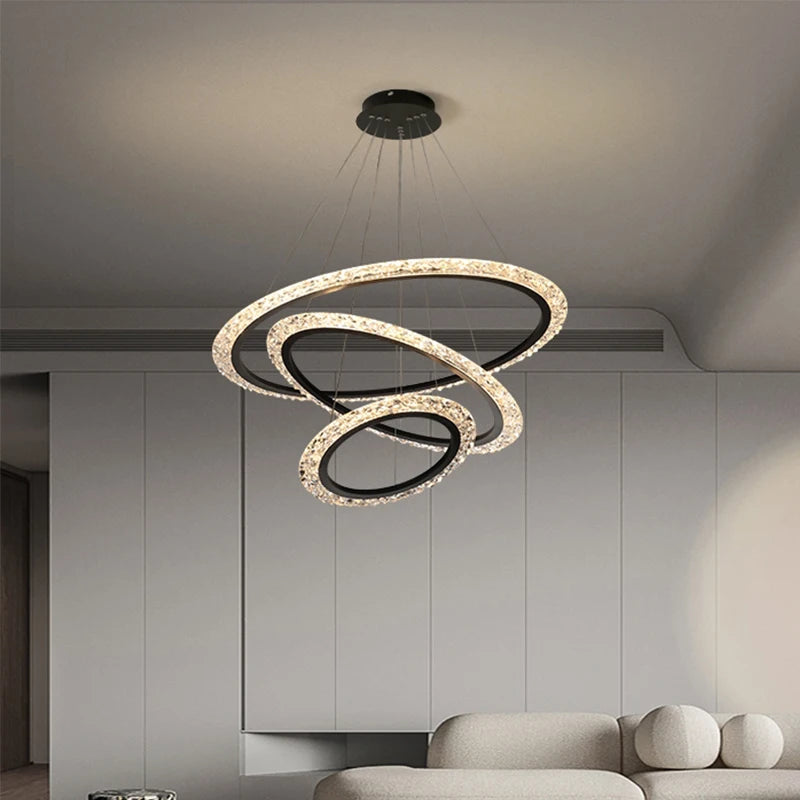 Restaurant Nordic Muti-Ring Metal LED Pendant Lights Luxury Minimalist Grand Home Decor Living Room Hotel Villa Lobby Chandelier