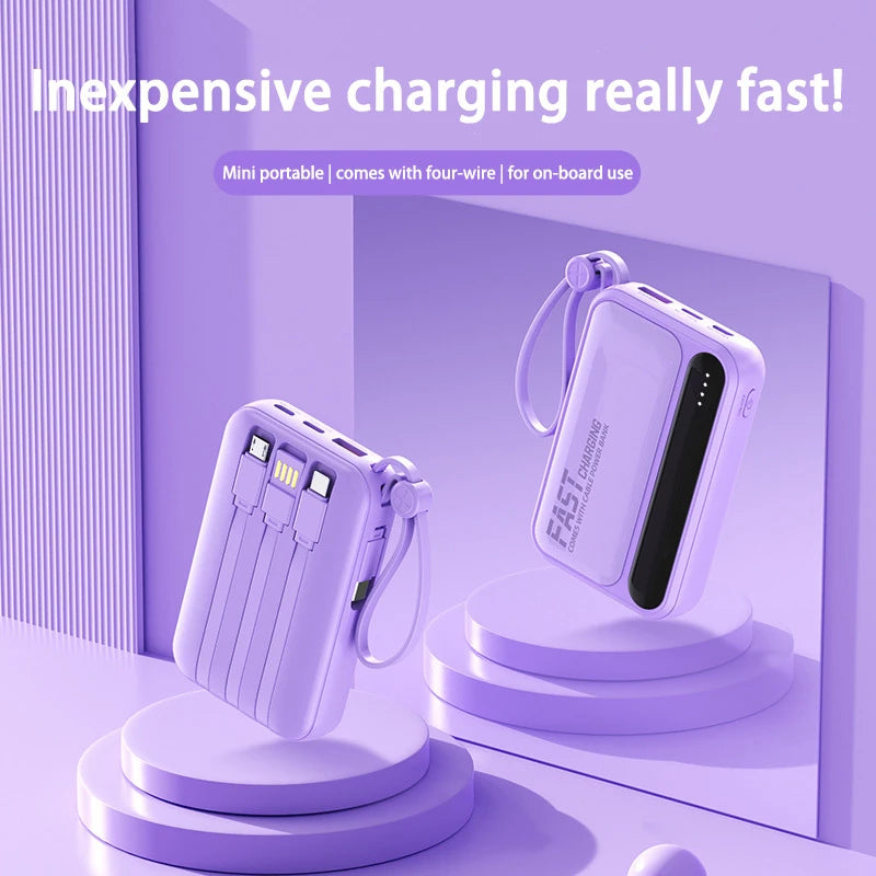 Lenovo 50000mah Large Capacity Power Bank 4in1 Built In Cables Intelligent Digital Display Light Portable Battery For Iphone New
