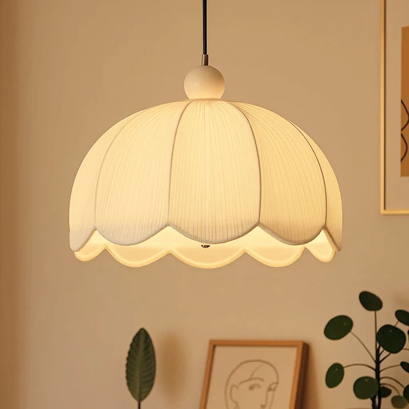 Japanese Wabi Sabi White Fabric E27 Pendant Light Living Dining Room Chandelier Lighting Home Decor Bedroom Lustre Hanging Lamps