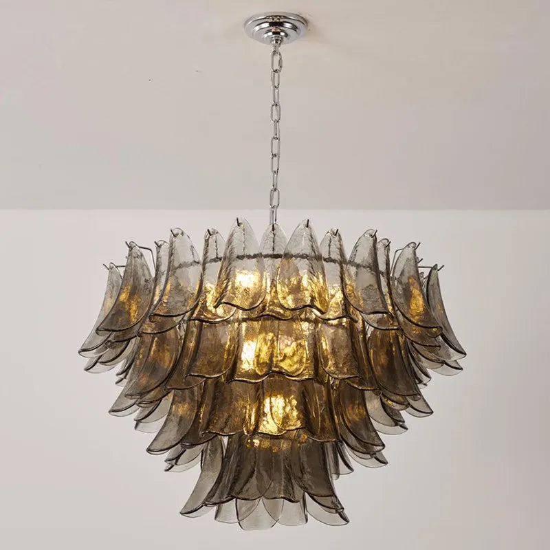 Franch Murano Gray Glass Artistic Shell Design Indoor LED Chandelier Lamps for Bedroom Living Dining Room Home Decor Lighting