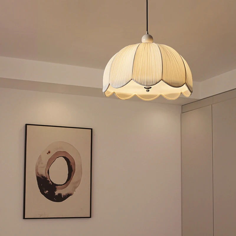 Japanese Wabi Sabi White Fabric E27 Pendant Light Living Dining Room Chandelier Lighting Home Decor Bedroom Lustre Hanging Lamps