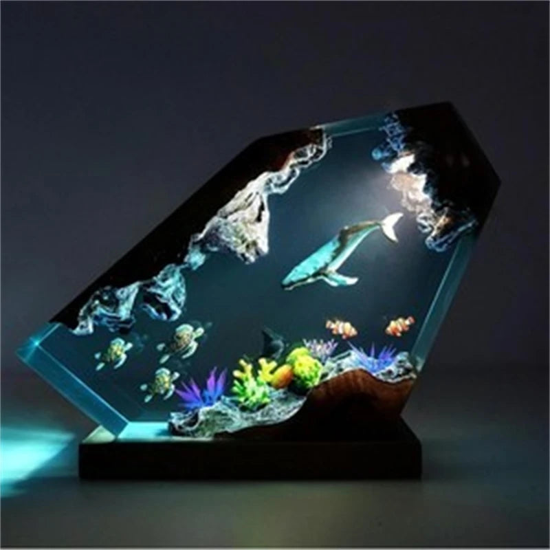 Resin Whale And Manta Ray Adventure Lamp Resin Night Light Home Decor Gift For Men Unique Ocean Animal Resin Sculpture Lamp