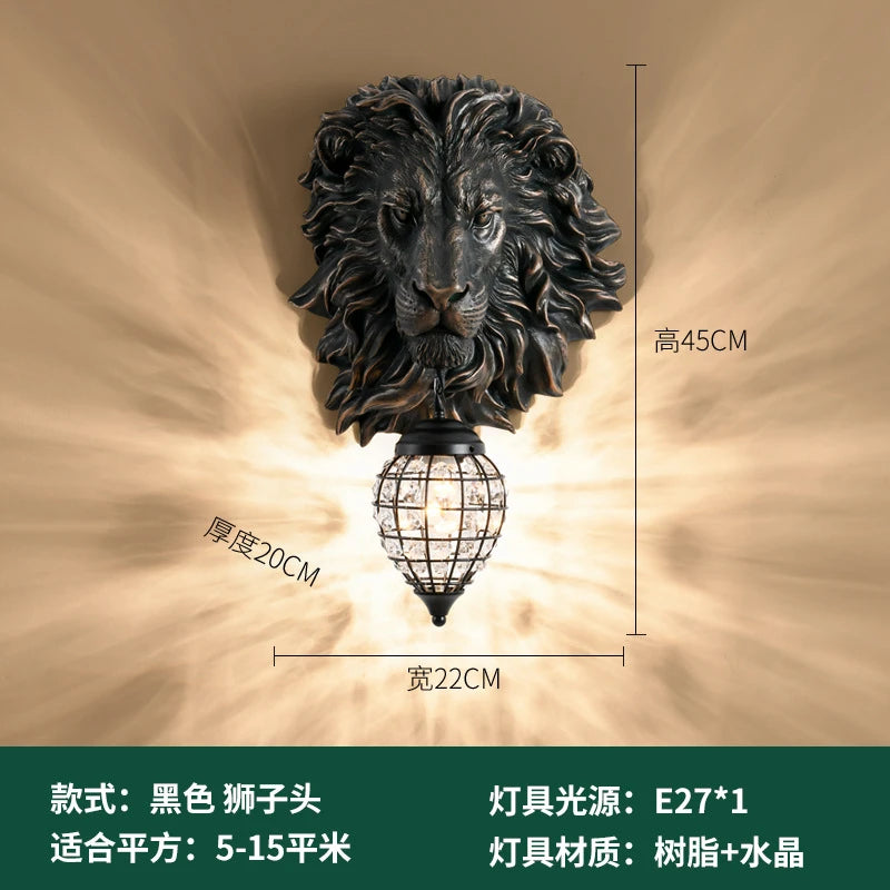 Retro Lion Head Wall Lamp Nordic loft Led Resin Wall Lamps Living Room Restaurant Corridor Background Wall Home Decor Lighting