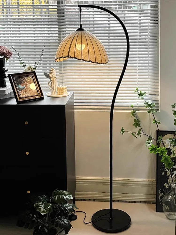 Nordic Wabi-Sabi Retro Fabric E27 Floor Lamps Medieval Living Room Sofa Ambient Lights Lighting Bedroom Lamp Home Decor Fixtures