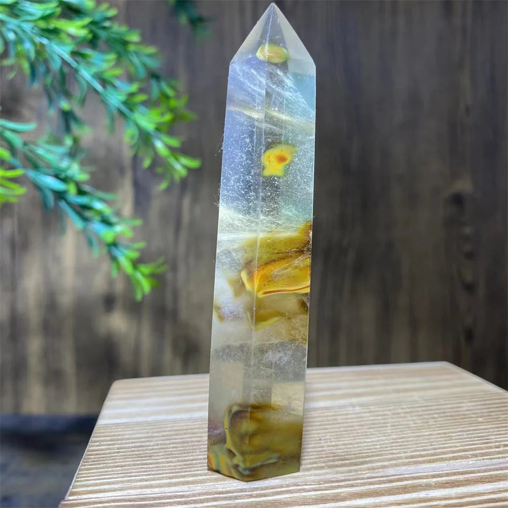 Smelting Fire Quartz Ghost Crystal Stone Point Tower Mineral Energy Healing Hexagonal Wand Home Decor Gift