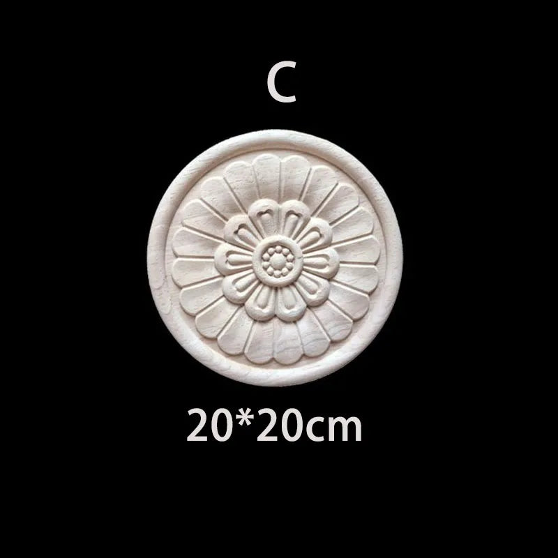 Wood Carving Onlay Applique Figurines Decor Living Room Furniture Decoration Unique Natural Floral Wood Carved Decal Home Decor