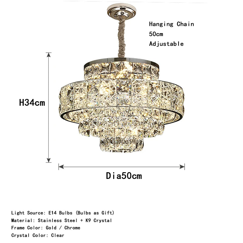 Crystal Ceiling Chandelier Modern Designer Home Decor Round Hanging Lamps for Living Room Golden / Chrome Stainless Steel Lustre