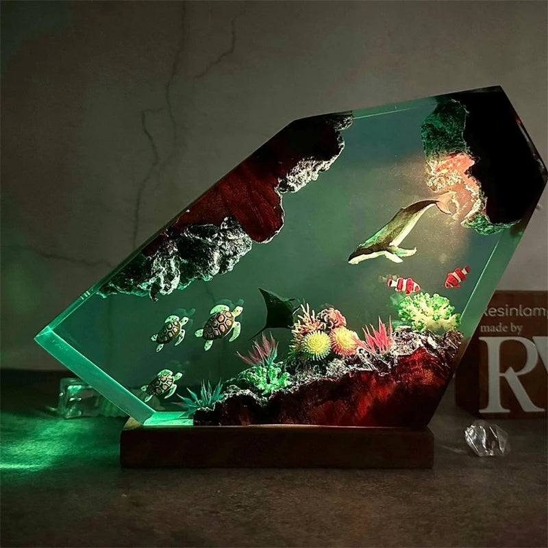 Resin Whale And Manta Ray Adventure Lamp Resin Night Light Home Decor Gift For Men Unique Ocean Animal Resin Sculpture Lamp