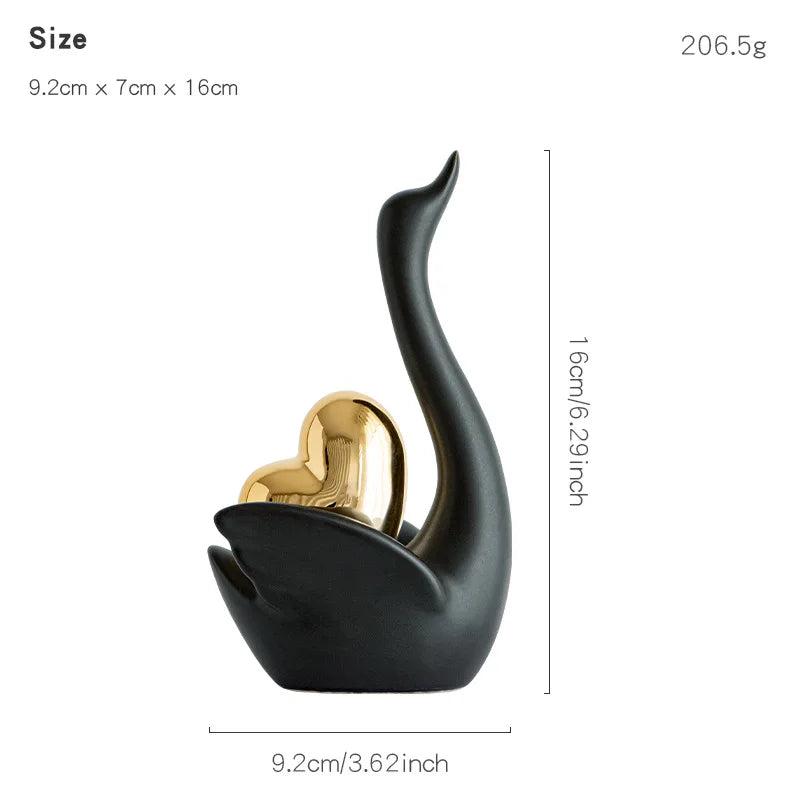 Love Couple Swan Ornament Ceramic Crafts Golden Love Sculpture White ceramic swan figurine  TV cabinet Home decor accessories