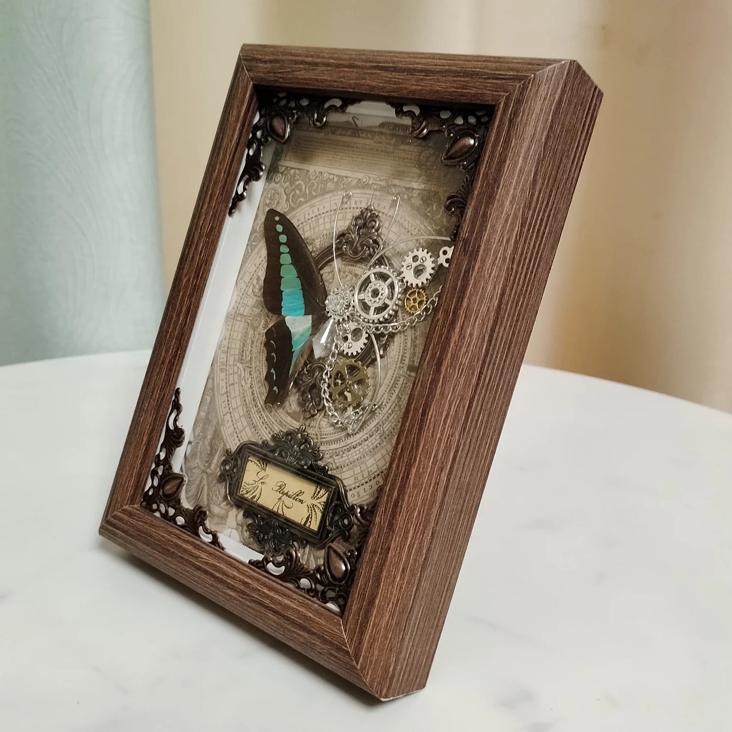 Real Butterfly Specimen Framed 3D Mechanical Butterflies Collection Punk Retro Style Handcraft Home Decor Education Unique Gift