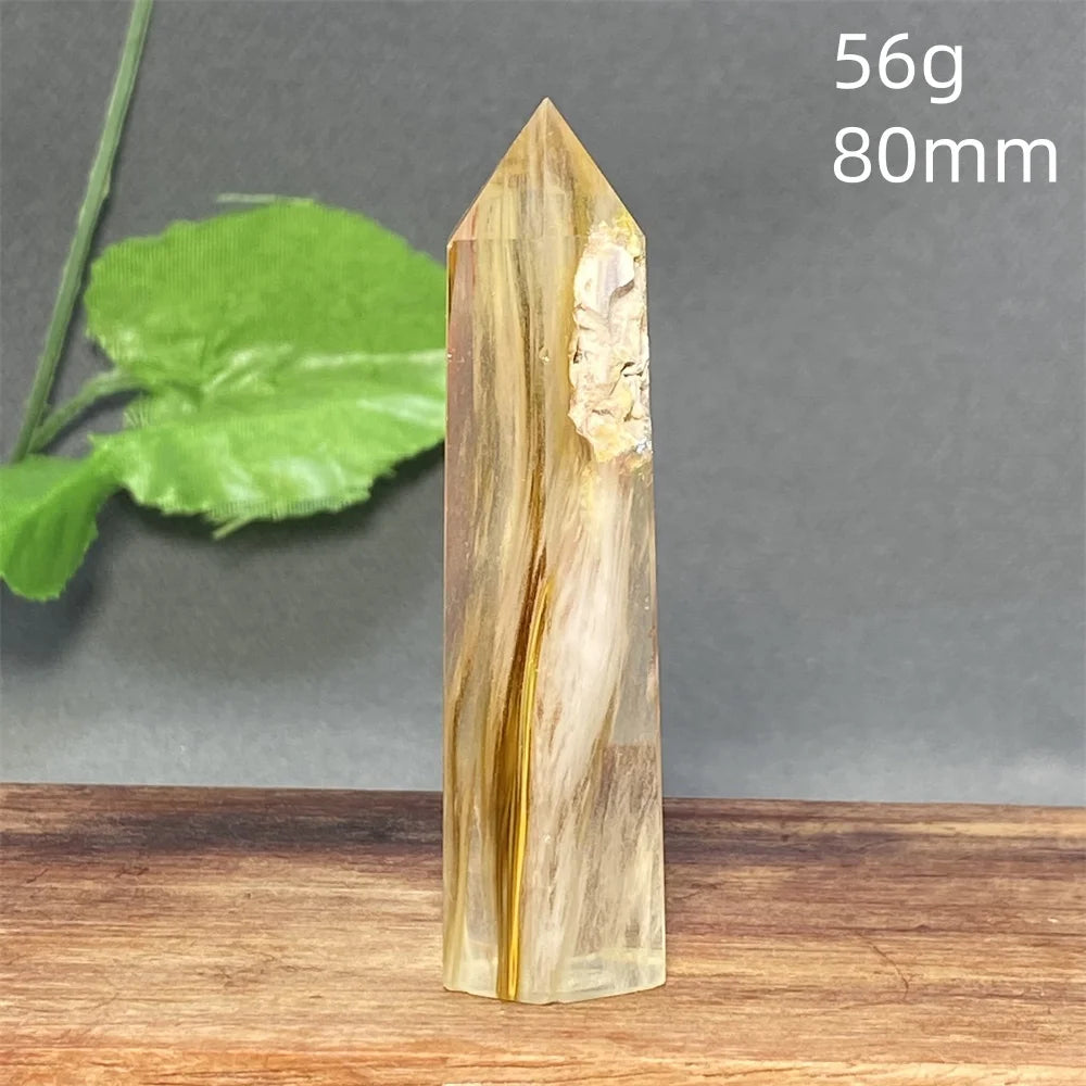 1PC Natural Tiger Skin Smelted Stone Crystal Tower Yellow Stripe Pyramid Obelisk Home Decor Gift
