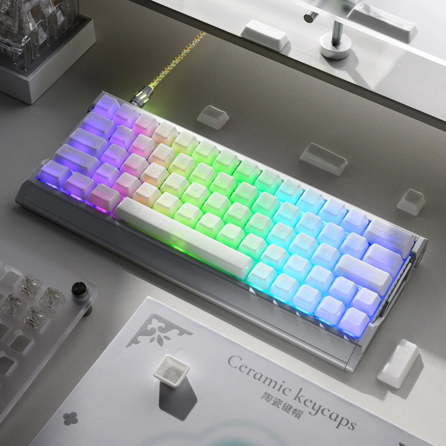 XVX White Full Ceramic Keycaps Smooth Surface Cherry Profile for Mechanical Keyboard 120 Keys