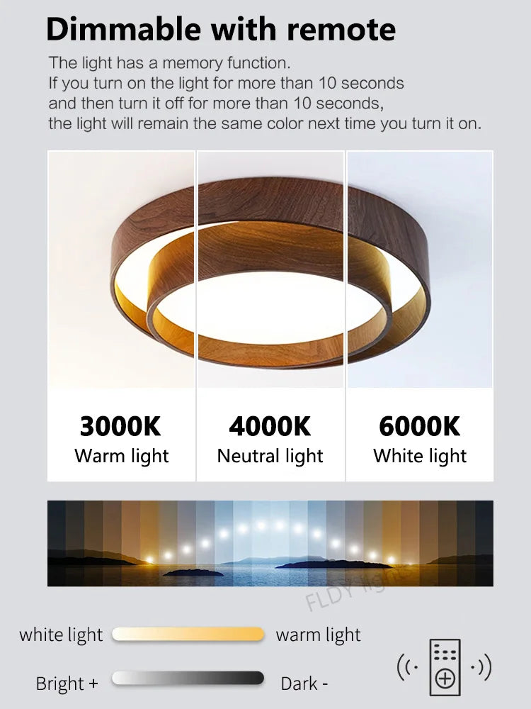 Menvix Nordic Walnut Wood LED Ceiling Chandelier for Living Dining Room Balcony Bedroom Lamp Home Decor Indoor Lighting Fixture