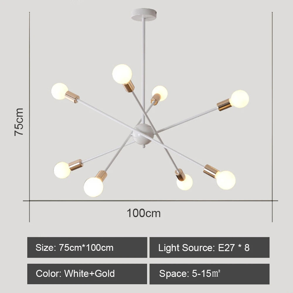 Modern Sputnik Chandelier Nordic Ceiling Light Semi Flush Mount Ceiling Lamp Bedroom Living Room Home Decor Lighting Fixture LED