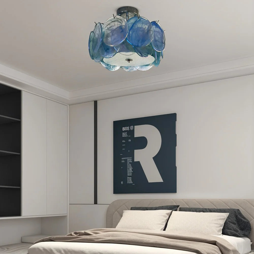 Murano Glass Flush Mount Ceiling Light Modern Round Chrome Brass Finish Lamp for Living Room Dining Room Bedroom Home Decor