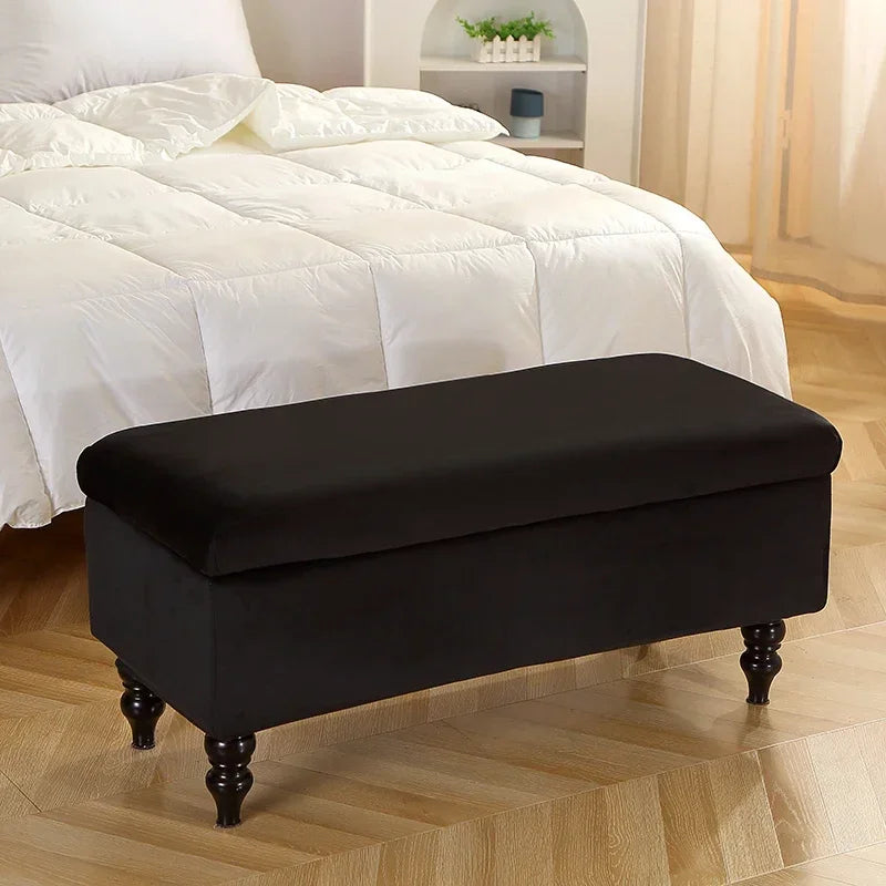 Stretch Rectangle Ottoman Covers Elastic Velvet Storage Footrest Slipcovers for Living Room Furniture Protector Xmas Home Decor