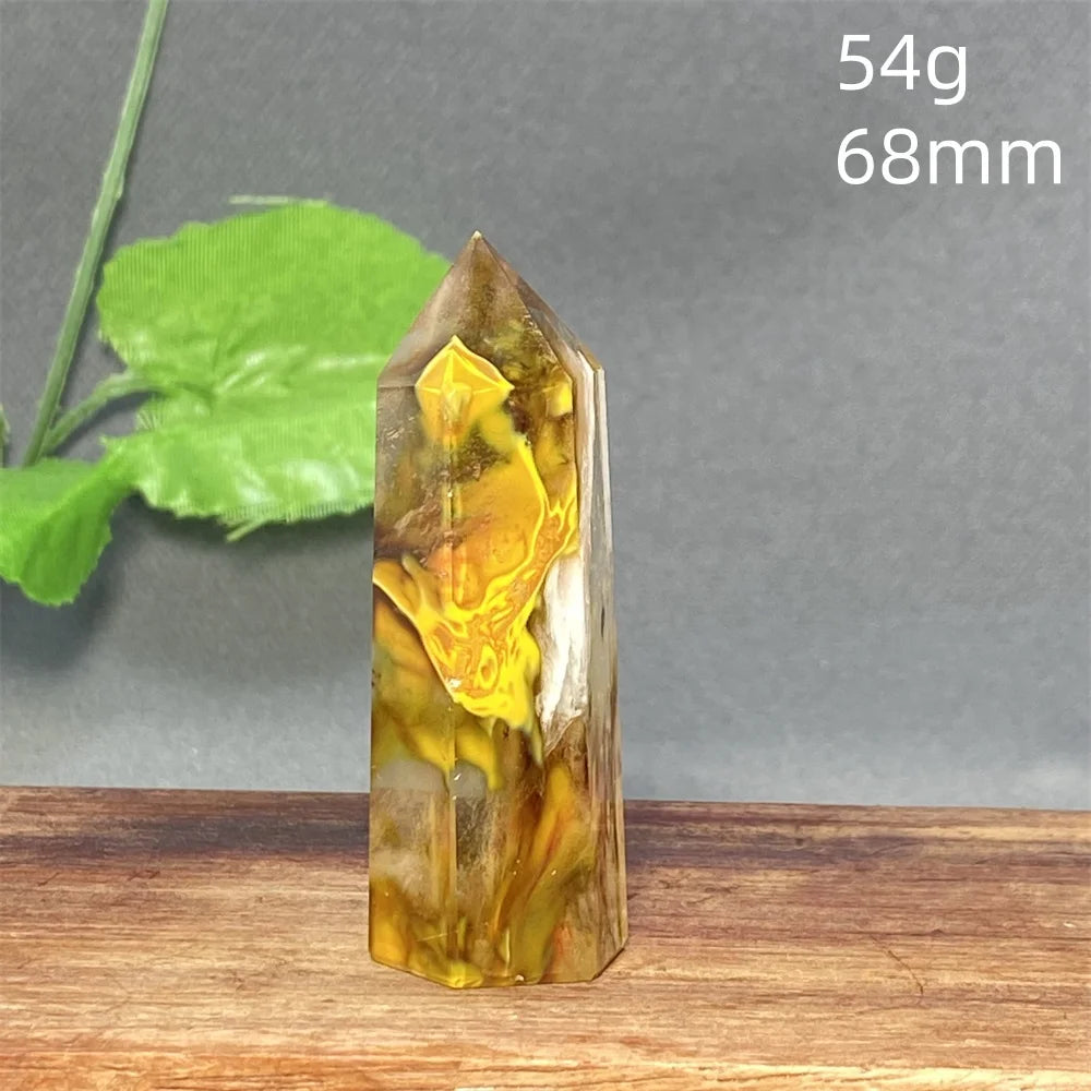 1PC Natural Tiger Skin Smelted Stone Crystal Tower Yellow Stripe Pyramid Obelisk Home Decor Gift