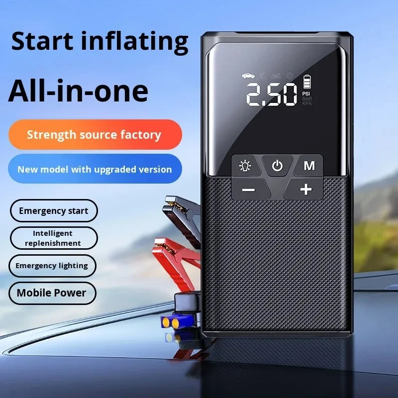 4 In 1 Car Jump Starter Power Bank 1800A 150PSI Auto Air Compressor Wireless Tire Pump Car Battery Booster Starting Device