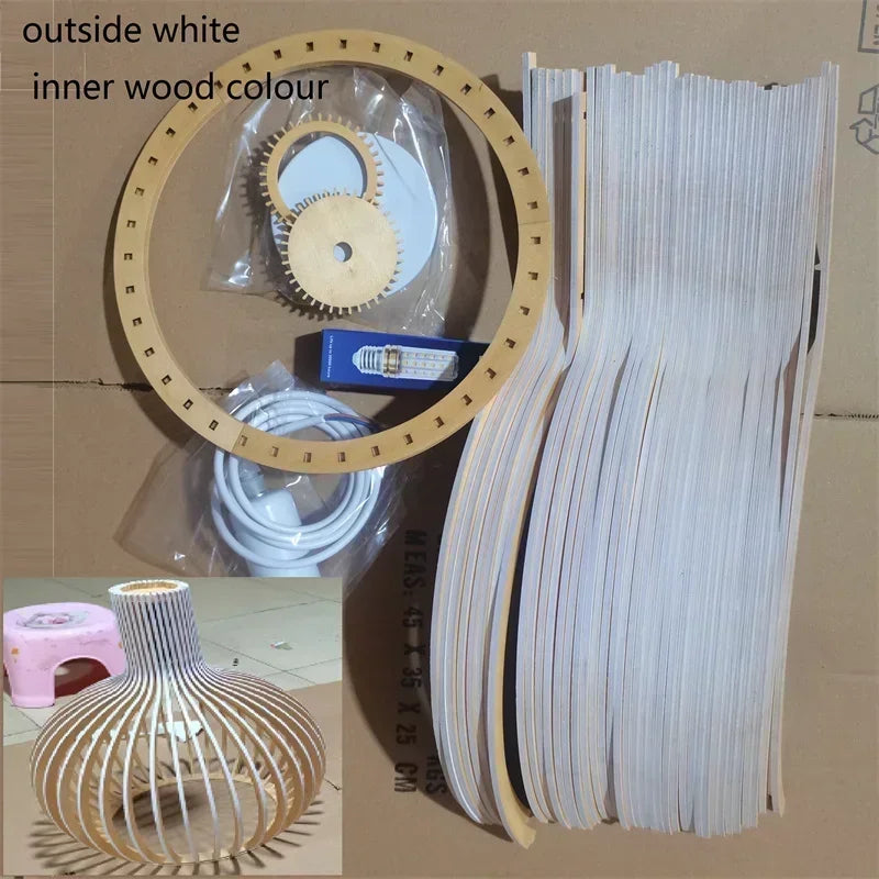 Restaurant Birdcage Handmade Wabi-sabi LED Pendant Light Black White Blue Walnut Color Chandelier Home Decor Lamps Hollow Design